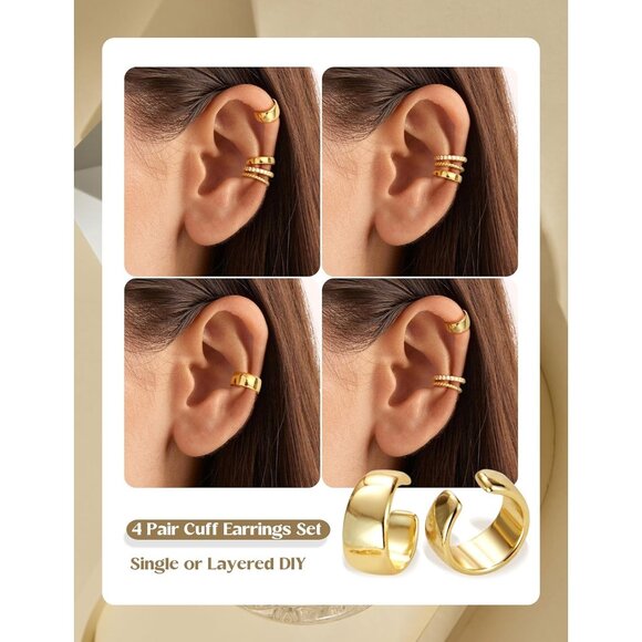 Chunky-14K Gold Plated Non Pierced Adjustable Fake Ear Cuff Earrings for Women - Picture 3 of 6